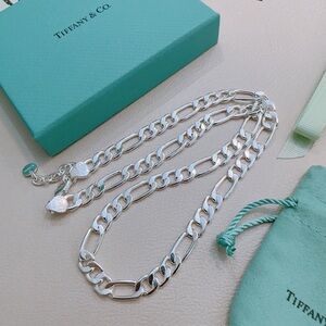 Tiffany & Co. Sterling Silver Figaro Chain with Tiffany Blue Accents
